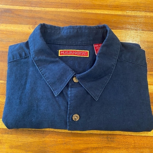 HAVANERA men's short sleeve Linen/cotton blend big men XXL dark/medium blue - Picture 4 of 5